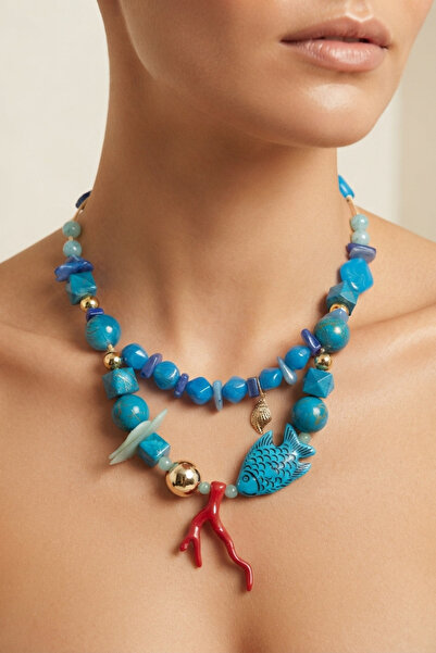 PETEK AKSESUAR Acrylic Design Reef Fish Summer Macrome Yarn Necklace