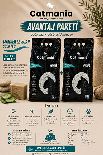 Marsilya Sabunu Kokulu Ekstra Topaklaşan Kedi Kumu 2 x 10 LT