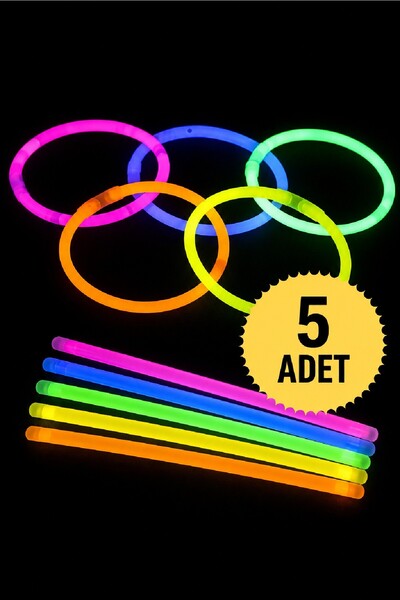BKMC PARTY Neon Bileklik Glow Stick 5'li Set | Renkli Işıklı Çubuk | Neon Bil...