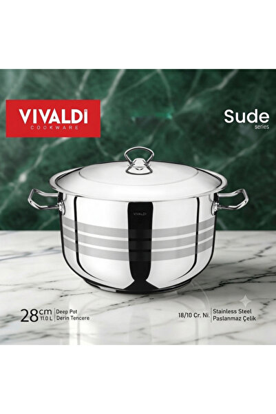 Vivaldi فيفالدي قدر عميق سودي 28 سم 11 لتر ستانلس ستيل 18/10 - تركي