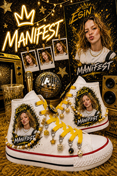 MECH BUTİK Manifest Printed White High-Top Linen Sports Shoes Sneaker