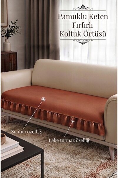 ALTINPAMUK Lüx Fırfırlı koltuk örtüsü Bohem Pamuklu keten leke tutmaz su itic...