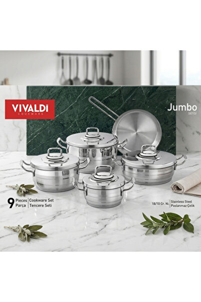 Vivaldi فيفالدي طقم قدور جامبو 9 قطع ستانلس ستيل 18/10 - تركي