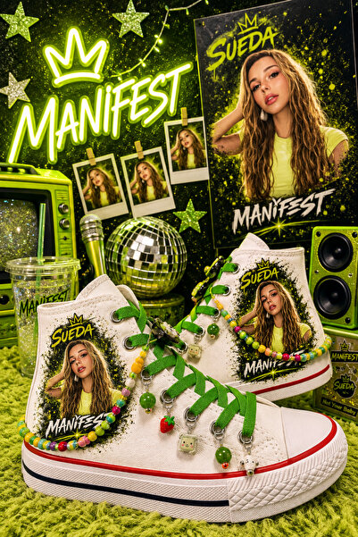 MECH BUTİK Manifest Printed White High-Top Linen Sports Shoes Sneaker