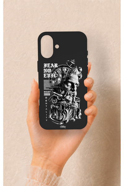 Vip Case iPhone 16 Plus Uyumlu Fear No Evil Desenli Silikon Kılıf
