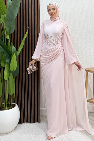 GİYZAMİLA Candy Şifon Abiye Soft Pembe