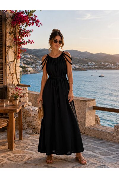 RENGİNİSTANBUL BUTIK KETEN ÖRGÜLÜ HELEN ELBİSE