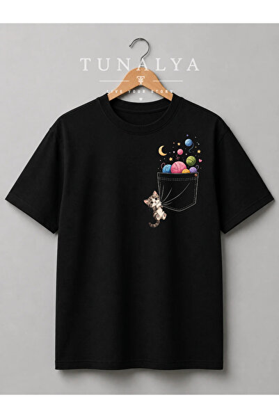 Grafftee Clothing Tunalya Premium Printed Unisex Cotton T-Shirt with Cat and ...