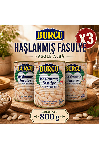 BURCU Fasole Albă Fiartă Burcu, Set 3 x 800 g