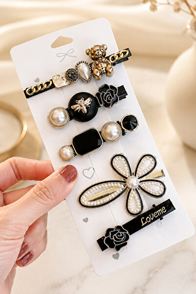 THE Steel Women's Black Gold Detailed Multi Hairpin Set