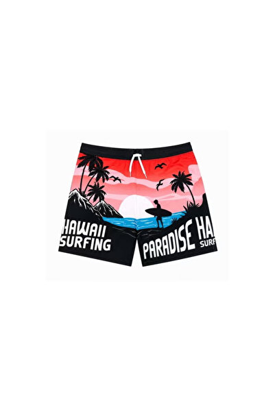 TOY LAND Men’s Hawaiian Surfing Print Swim Shorts with Elastic Drawstring Wai...