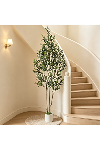 BESTONE Realistic Double‑Trunk Artificial Olive Tree 182cm, Potted Decor Plan...