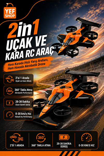 YEF SHOP 2’si 1 Arada RC Yarış Arabası ve Uçan Drone – Tek Tuşla Mod Değişimi
