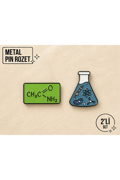 DREAMIOGIFTANDBOX 2’li Kimya Laboratuvar Metal Pin Rozet Seti – Molekül Formü...