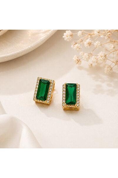Archhazel Jewelery Green Stone Baguette Earrings