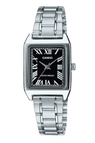 Casio Ceas din oțel inoxidabil cu carcasă dreptunghiulară, argintiu