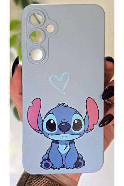 Magic Ring Samsung Galaxy A55 Uyumlu Stitch Desenli İçi Kadife Bebe Mavi Tele...