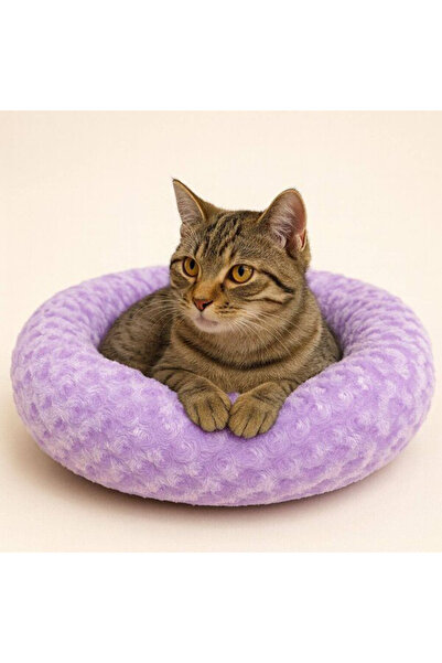 KEDİ SİMİT YATAK PELUŞ LİLA 55x55cm