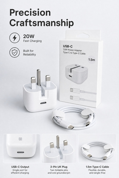 Generic Brand شاحن USB‑C مدمج بقدرة 20 واط، طقم كامل بقابس بريطاني، محول شحن ...
