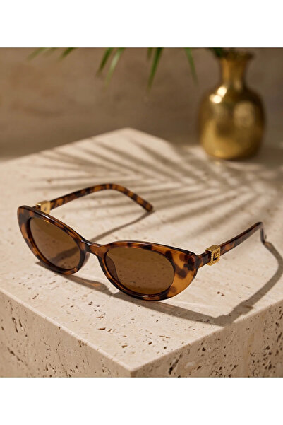 GlimmerGroove Leopar Kahverengi Vintage Tarz Kadın Cat Eye Güneş Gözlüğü