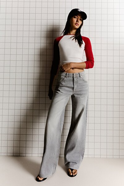 Bershka Yüksek bel straight fit geniş paça jean