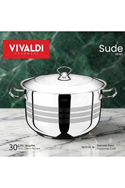 Vivaldi فيفالدي قدر عميق سودي 30 سم 13.5 لتر ستانلس ستيل 18/10 - تركي