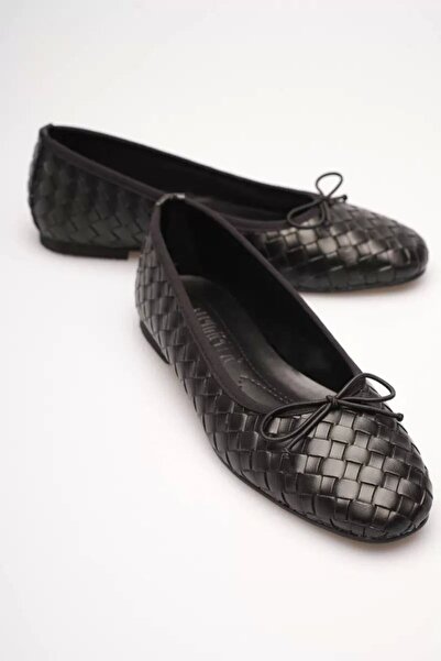 Belinora Women's Black Daily Print Detailed Round Toe Ballerina Shoes Tr23Ms05A