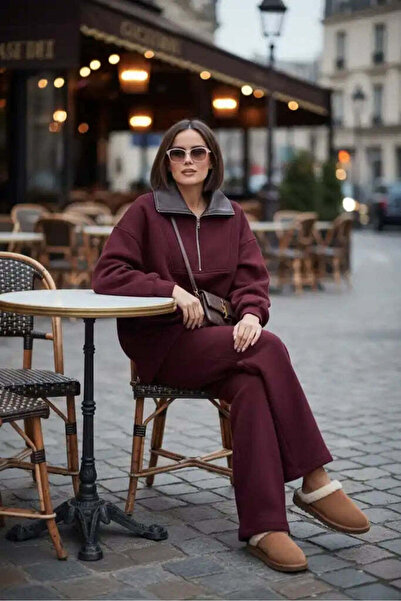 Aselim Hijap Moda Oslo Comfort Set – Selanik Kumaş İkili Takım Bordo