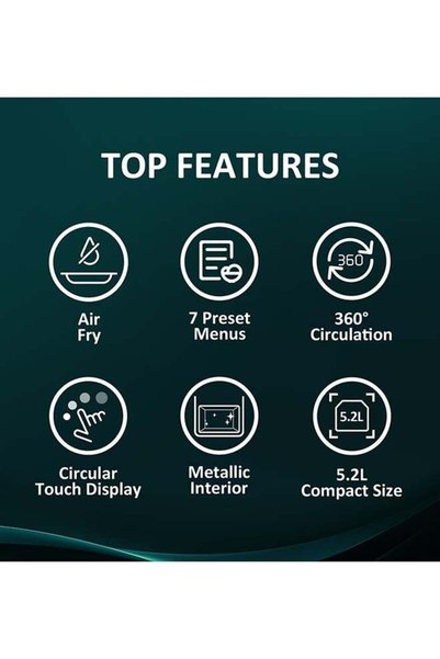 Hisense 5.2L Capacity Air Fryer, 1500W Power, 200℃ Temperature, 7 Present Cooking Menu, Circular Touch Display, Metallic Interior (H06AFGY1S1)