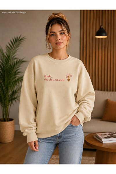 caddekombin Women's Finally She Chose Herself Written Cat Printed Round Neck ...