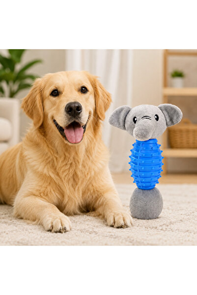 Fil Figürlü Peluş & Kauçuk Köpek Çiğneme Oyuncağı – 22 cm