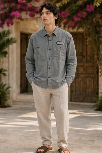 RIVER BLUE Men's Slim Fit Long-Sleeve Shirt - Grey