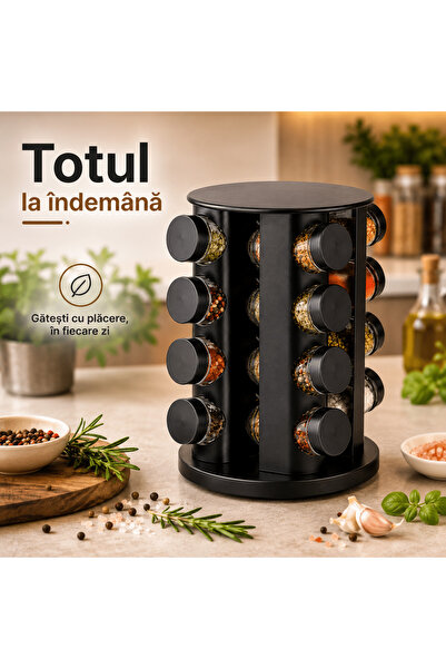 TnsAround Suport rotativ pentru condimente 360 °   TNS ® 16 recipiente din sticlă, 80 etichete și marker incluse