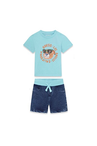 Guess Set tricou și pantaloni scurți pentru băieți I6GG05K8HM4 Turcoaz