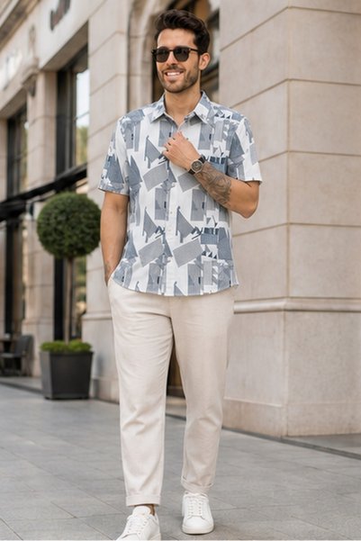 MARCO DONATELI Men's Regular Fit Textured Short-Sleeve Shirt - Mixed
