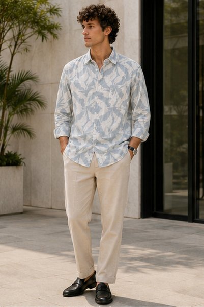 TOM SMITH Men's Slim Fit Printed Long-Sleeve Shirt - Blue