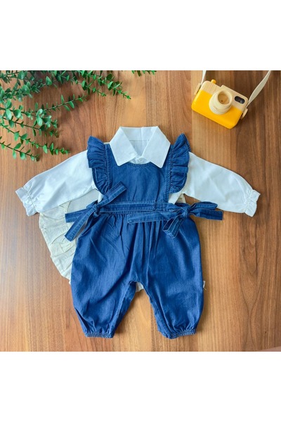 Valia Baby Kız Bebek Gömlekli Denim Kot Tulum Takımı