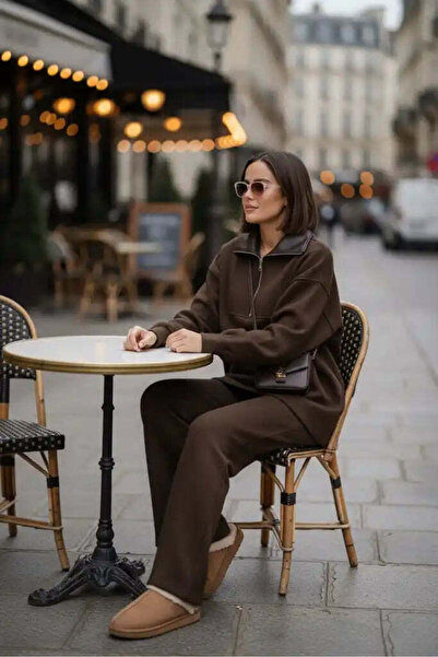 Aselim Hijap Moda Oslo Comfort Set – Selanik Kumaş İkili Takım Acıkahve