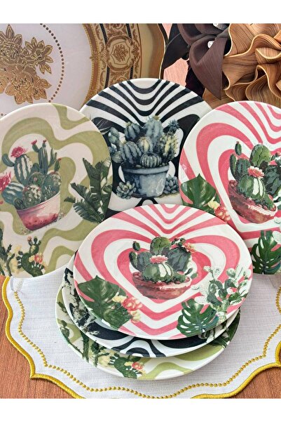 MD MİMOZA DEKOR Cactus 6-Piece 20 cm Porcelain Cake Plate