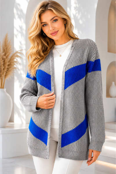 AQE FASHION Women's Long Sleeve Open Front Thessaloniki Knit Color Combinatio...