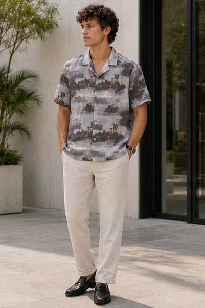 MARCO DONATELI Men's Regular Fit All-Over Print Short-Sleeve Shirt - Purple