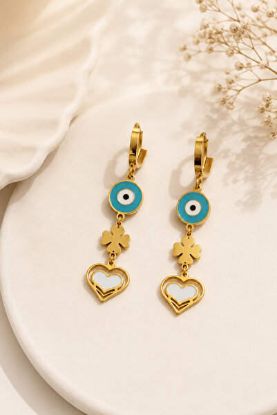 Archhazel Jewelery Lucky Heart Nazar Gold Steel Earrings