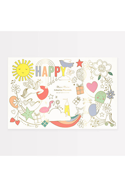 Meri Meri - Happy Icons Colouring Placemats - Mutlu Semboller Boyama Amerikan...
