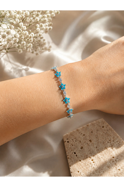 B & S Zirkon Taşlı Renkli Çiçekli Çelik Bileklik