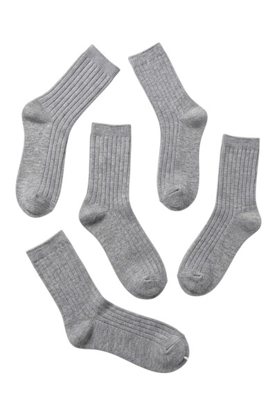 Bidani - Girls Gray Cotton School Socks 5-Pack – Soft Cotton-Rich Short & Lon...