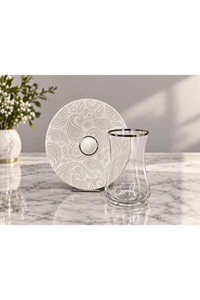 TEKTAVA Paisley White Titanium 12 Piece Tea Set for 6 People