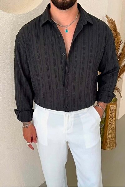 OUTFİT MAN Crochet Comfortable Fit Shirt Black