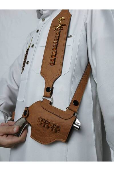 Silver Leather text gun holster | saifin and palm - camel