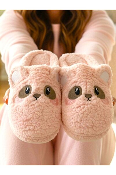 ellaboni Panda Patterned Fluffy Wool Women's House Slippers Winter Dowry and ...