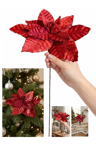 Yenigeldi 2 Pcs Poinsettia - 20X30 cm Red Christmas Star and Christmas Tree O...